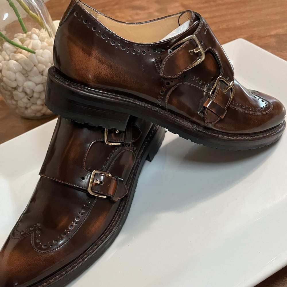 The Office of Angela Scott Brown Leather Double Monk Strap Size 37 1/2, 7 in US - Picture 5 of 6